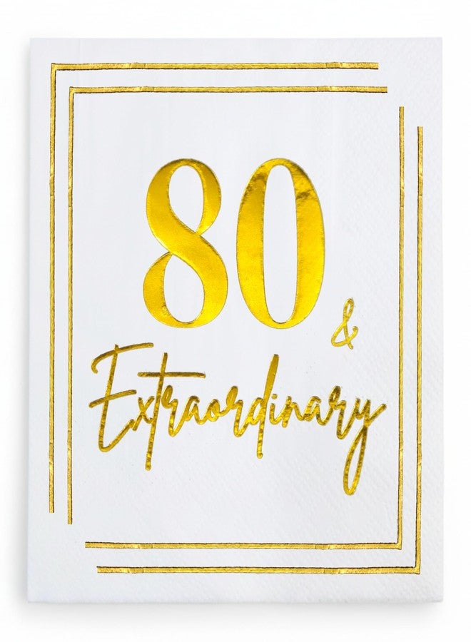 Cloverjoyed 80th Birthday Cocktail Napkins, Gold 80 Years Old Bday Party Decorations, "80 & Extraordinary" Disposable Paper Napkin Decor for Women & Men, Milestone Celebration Fabulous Gift Ideas, 50 Pack - Image 1